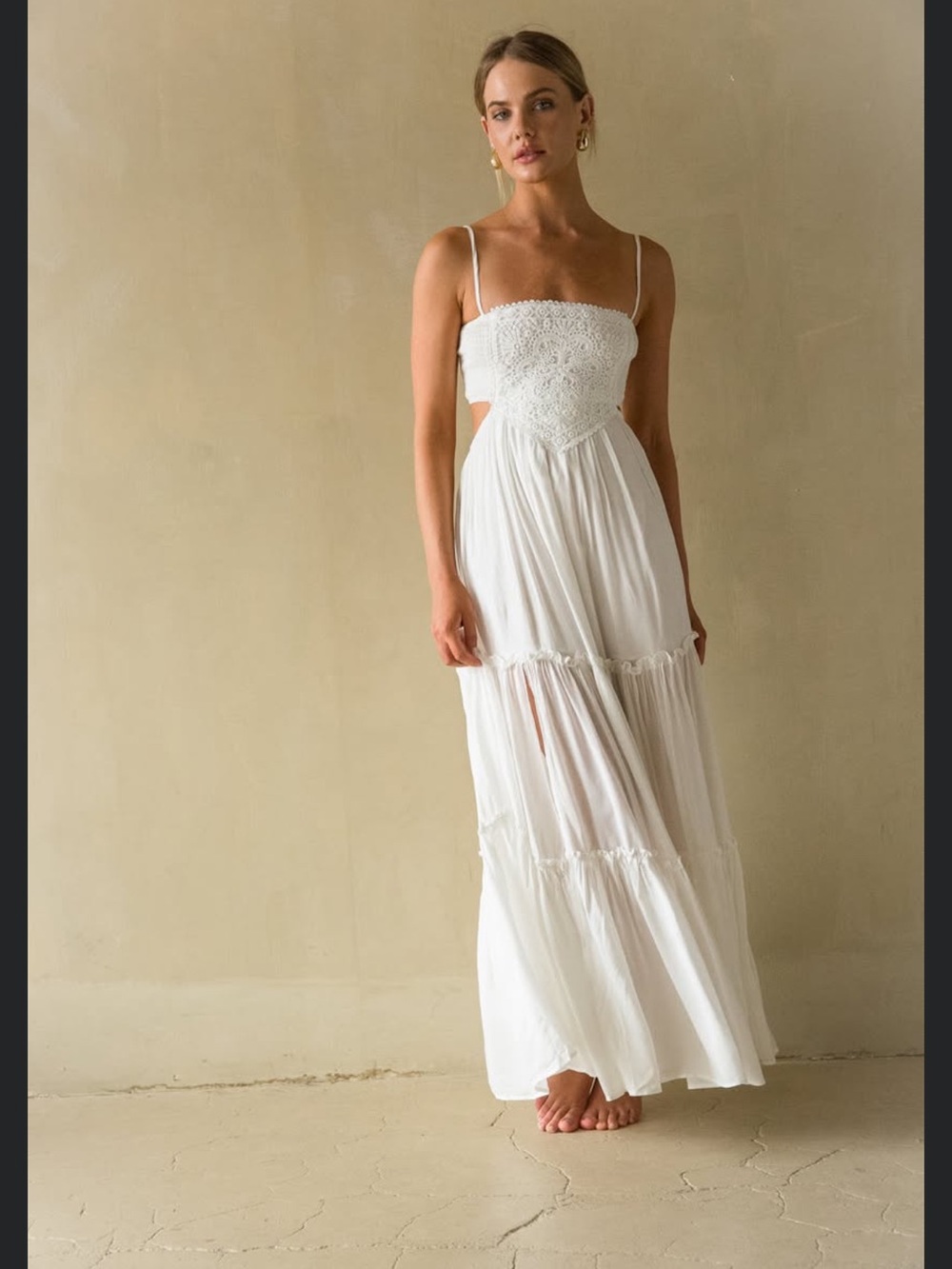 American Threads White Crochet Bodice Maxi with Spaghetti Straps